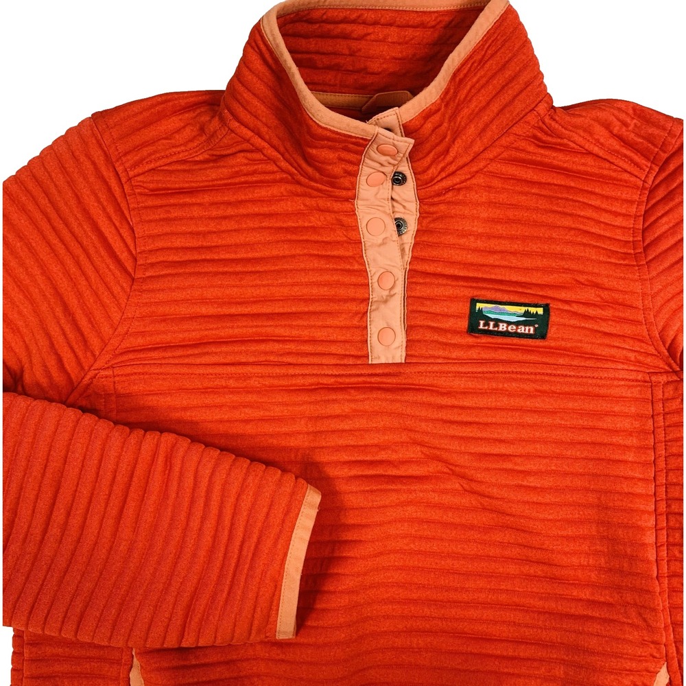 L.L. Bean Airlight Pullover Ribbed Womens Small Petite Orange 1/4 Snap 506835